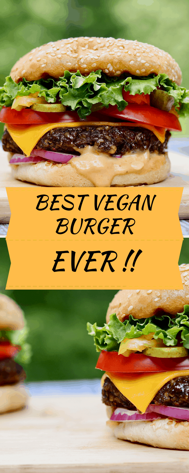 best vegan burger on a wooden cutting board