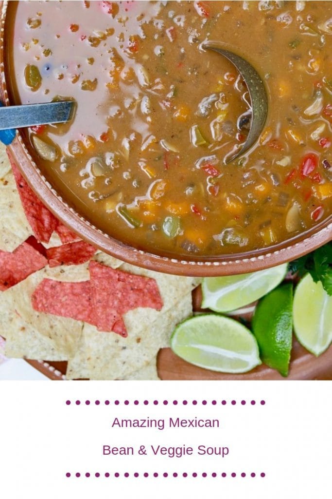 mexican bean soup in a brown bowl