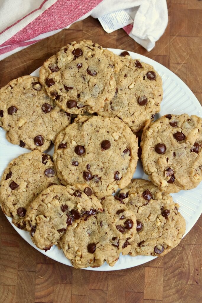 vegan chocolate chip cookies on a plate ready to serve