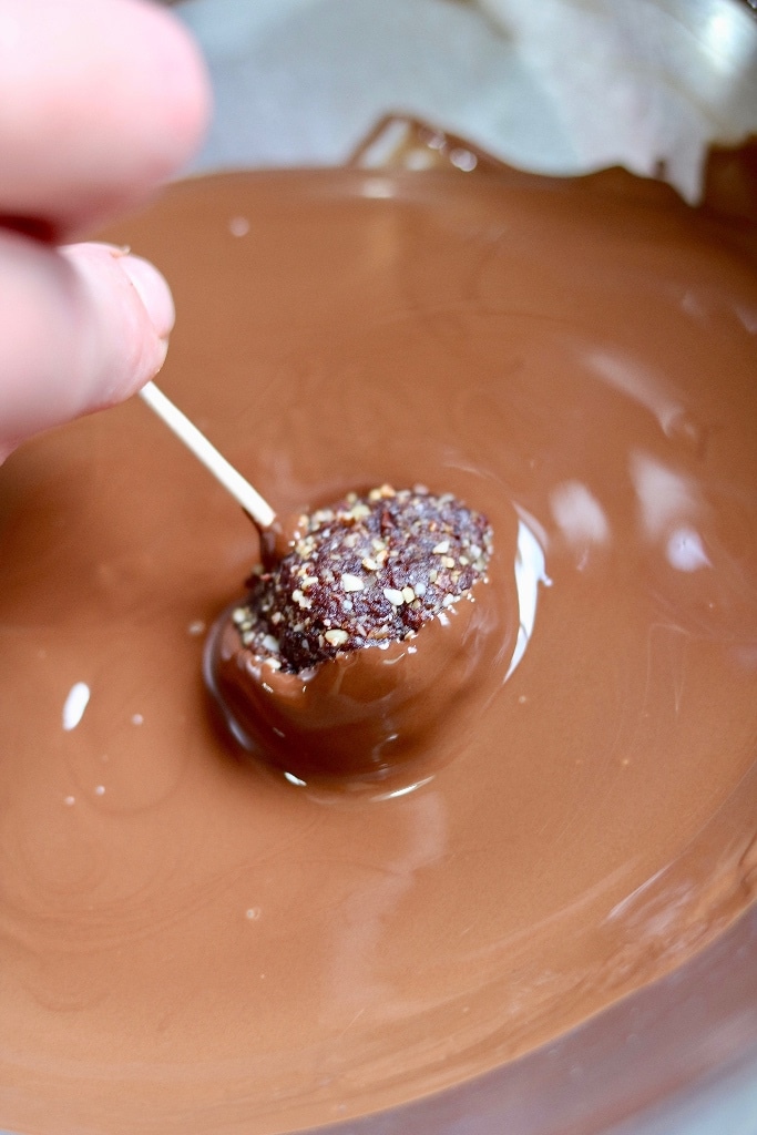 nutty vegan chocolate balls dipped in chocolate