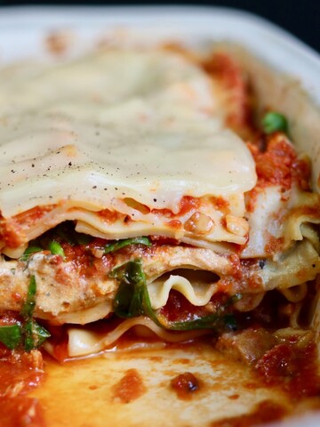 vegan lasagna in a casserole dish