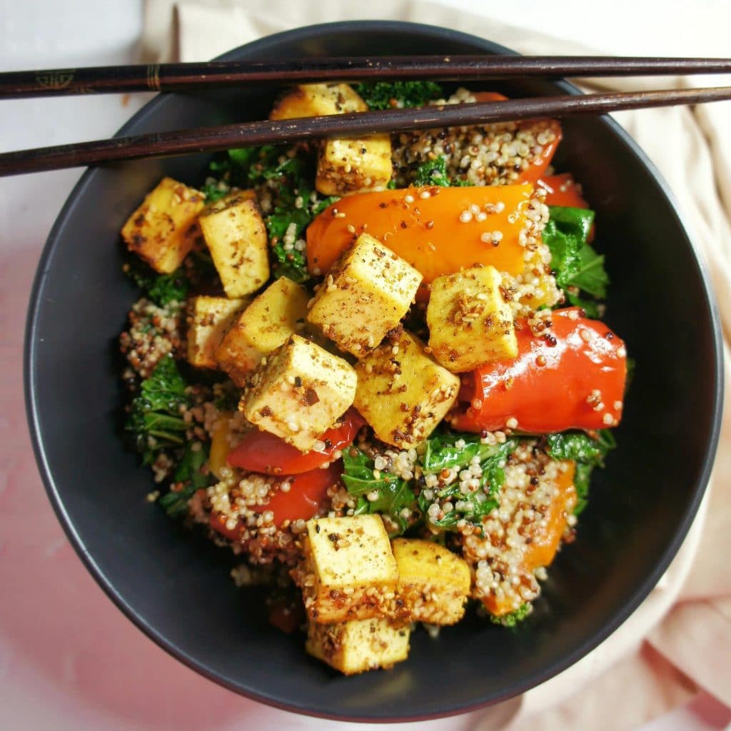 40 delicious & healthy vegan salad recipes picture of Dukkah tofu salad for recipe roundup