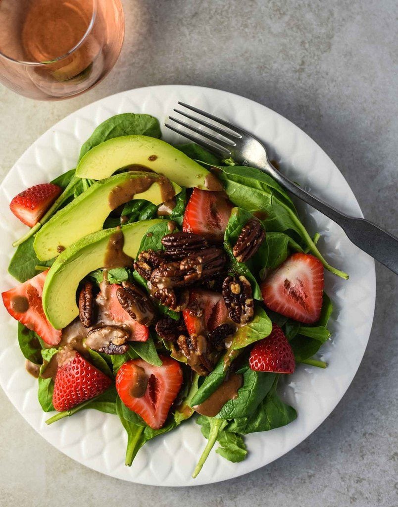 40 delicious & healthy vegan salad recipes picture of strawberry avocado salad for recipe roundup