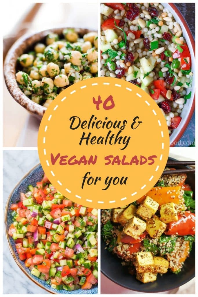 40 delicious & healthy vegan salad recipes in a 4 picture collage