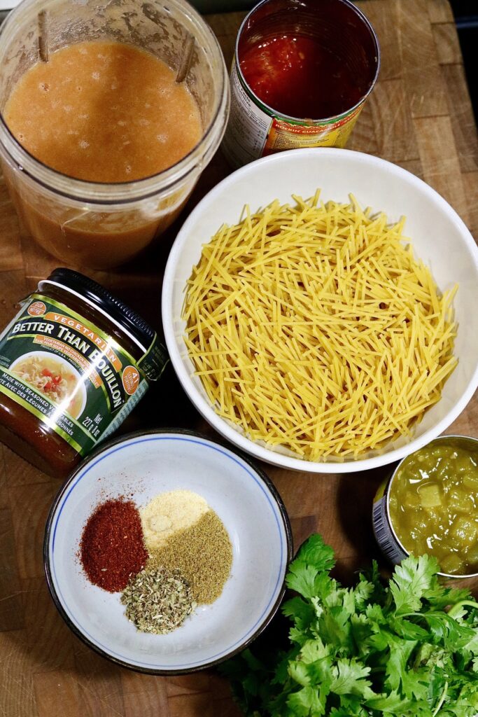 ingredients needed for sopa de Fideo on countertop