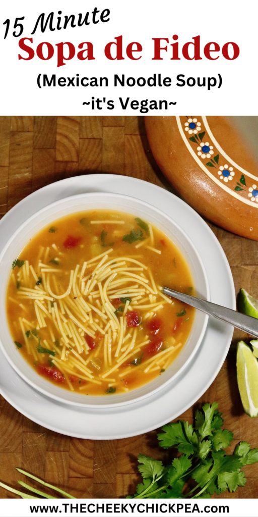 a bowl of sopa de fideo with a spoon