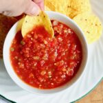 restaurant style salsa in bowl served with corn tortilla chips