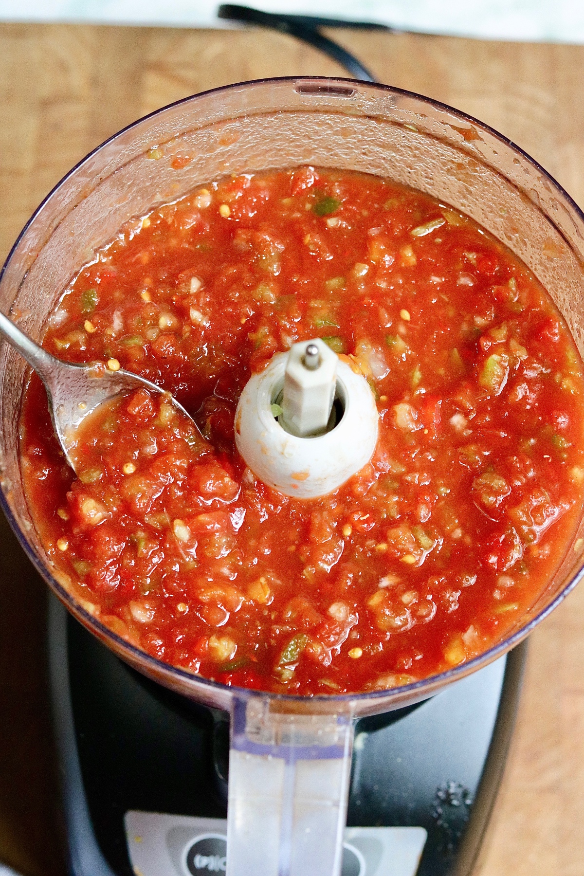 restaurant salsa in a food processor blended and ready to go