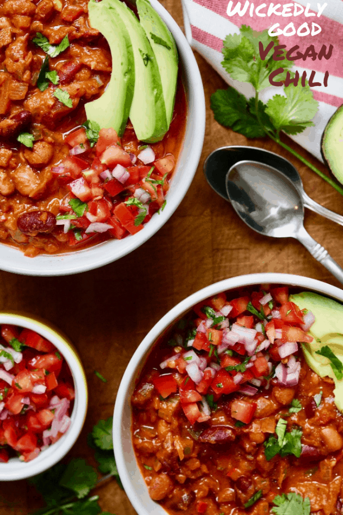 best vegan Chili recipe in two white bowls
