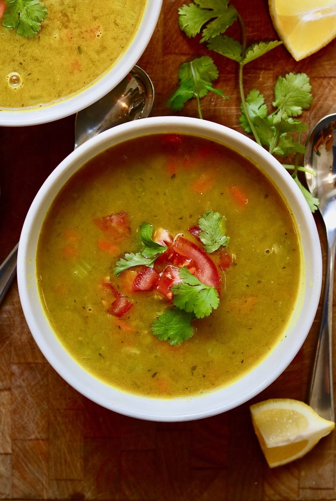 mulligatawny soup in a white bowl