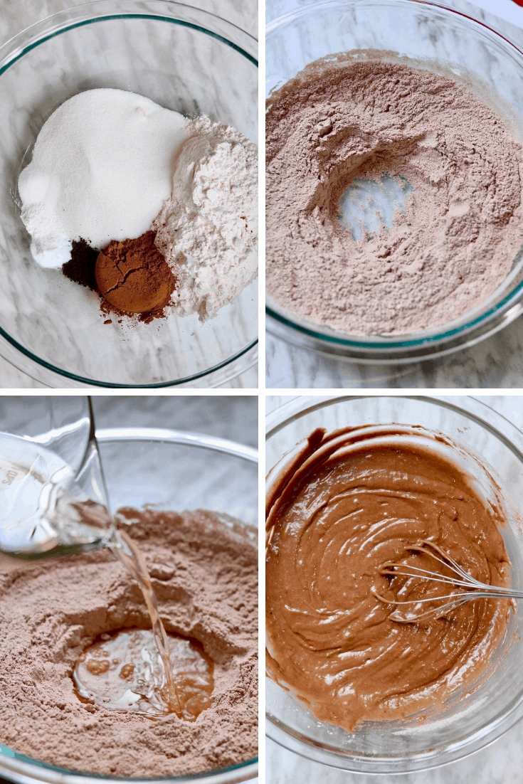 four picture illustration how to make vegan cupcake batter