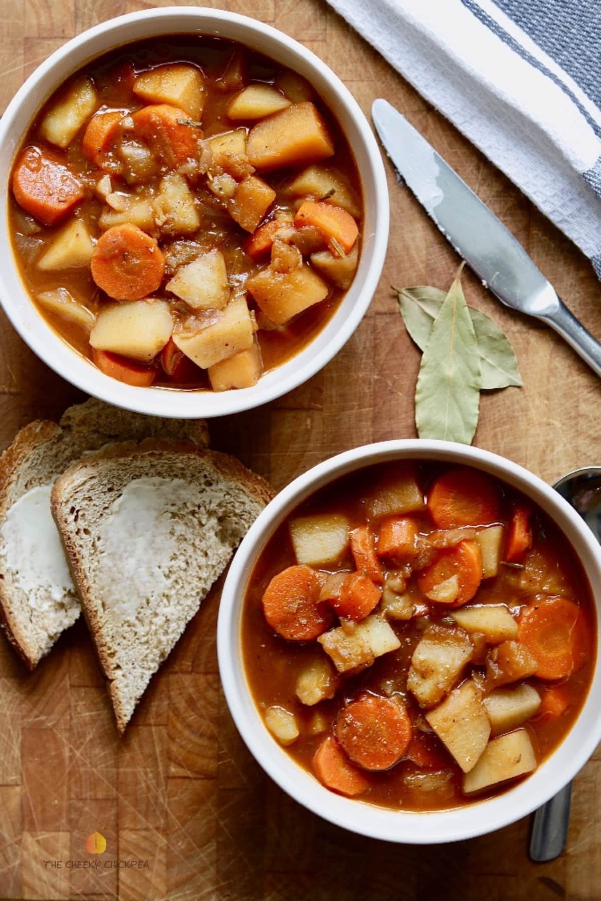 two bowls of hearty vegan stew 