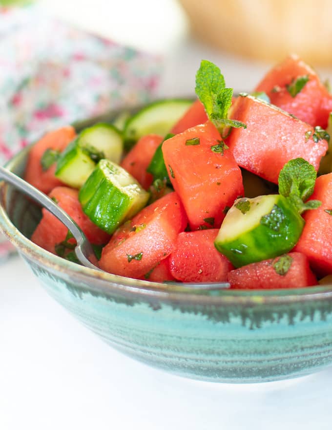 watermelon mint salad for vegan potluck recipe roundup