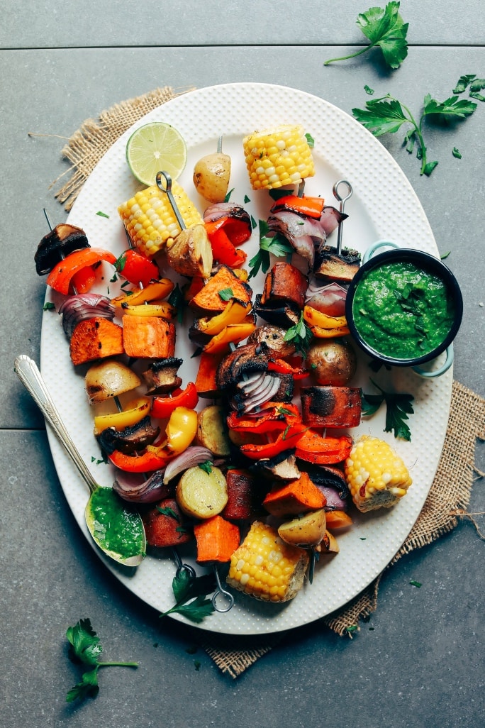 veggie skewers for vegan potluck recipe roundup