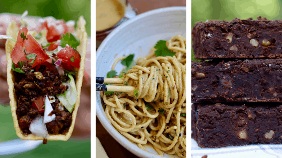 cheeky chickpea photos of vegan tacos peanut noodles and brownies