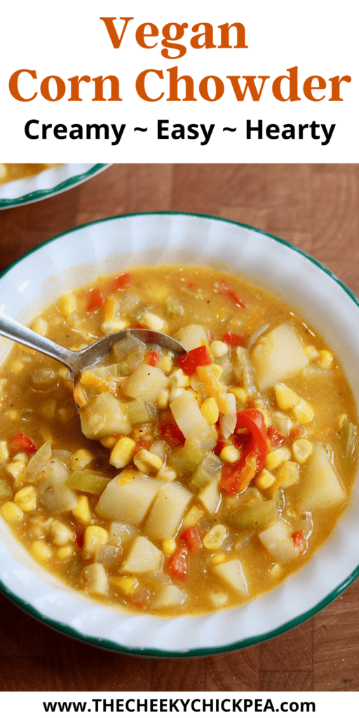 a bowl of vegan corn chowder ready to serve