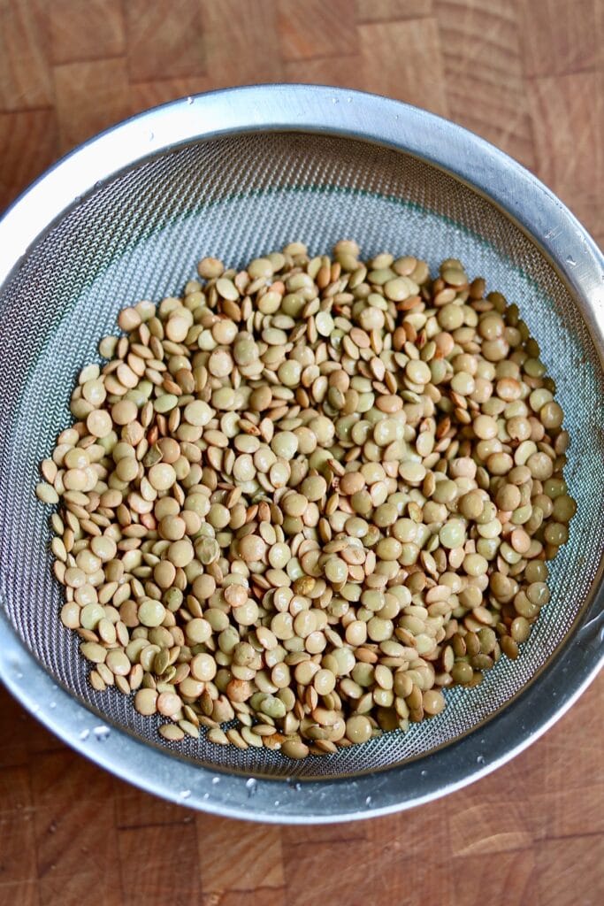 dried green lentils rinsed in a fine mesh sieve 