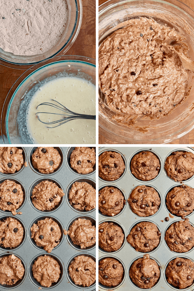 step by step photos how to make double chocolate banana muffins