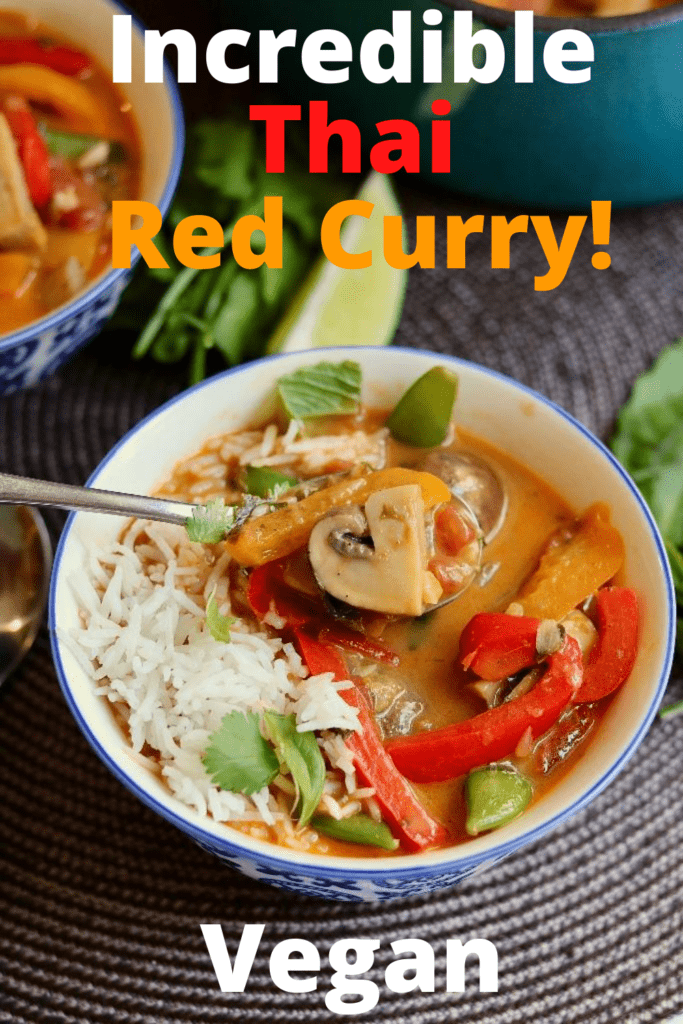 thai red curry in a bowl with a spoon