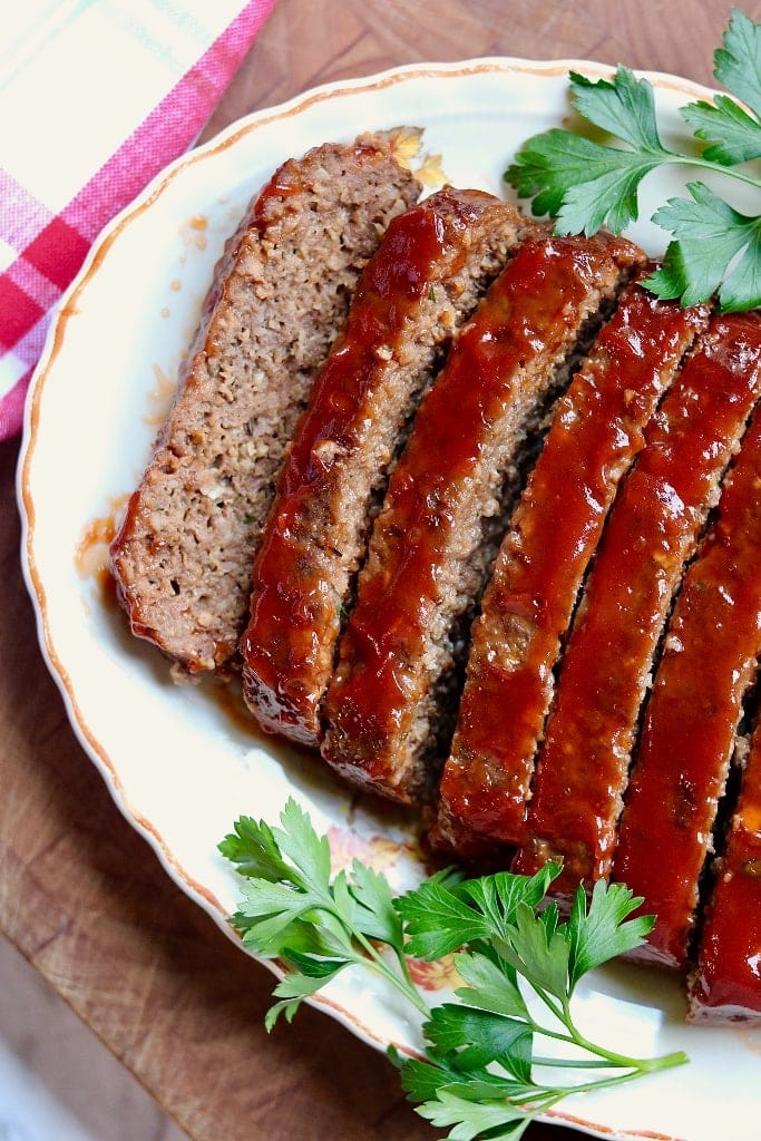 vegan meatloaf sliced on a platter
