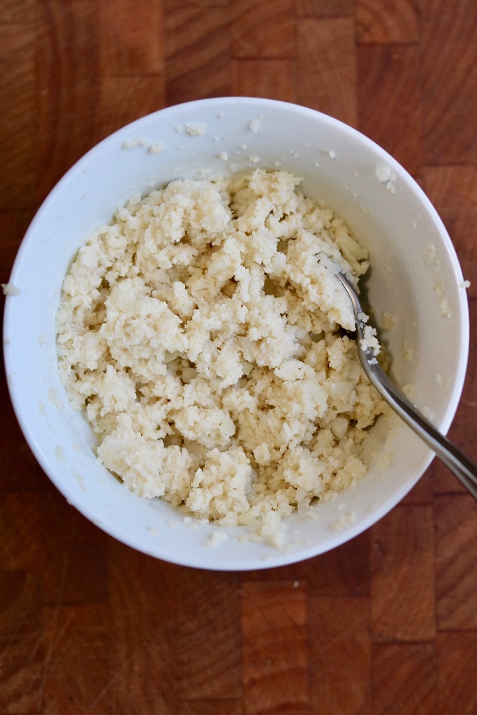 bread crumb milk mixture for meatballs in a bowl