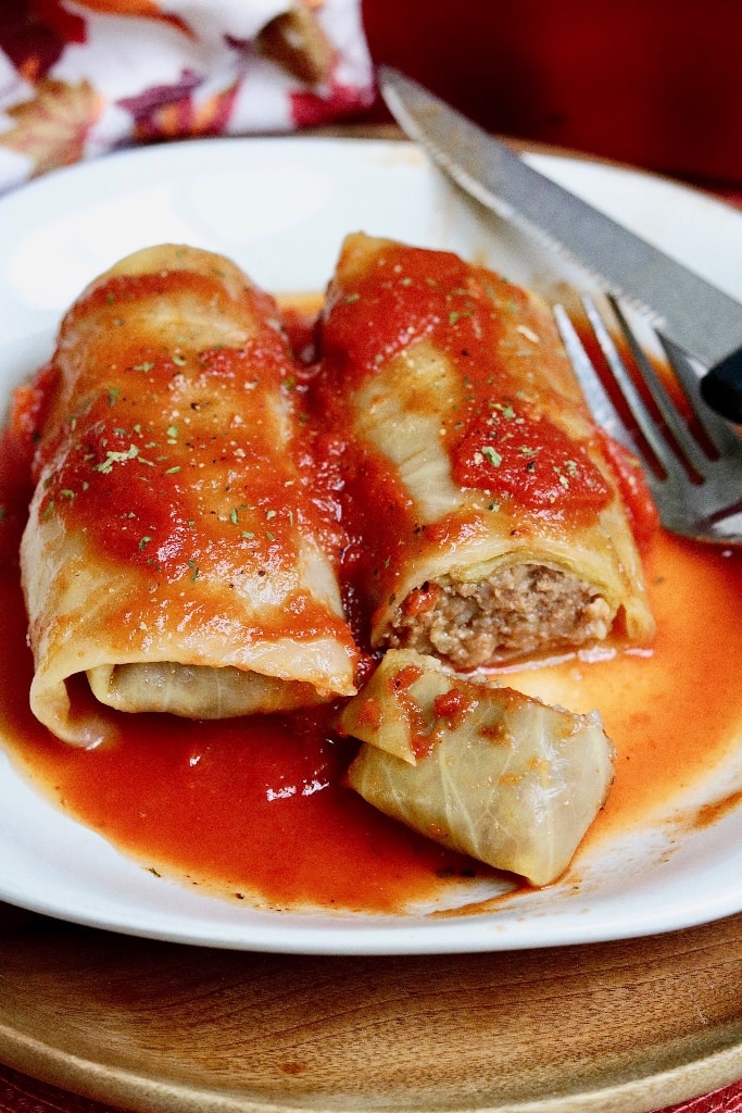 cabbage roll cut with a fork