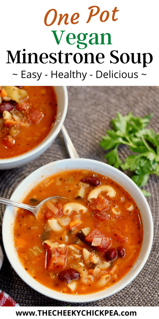 minestrone soup in a bowl with spoon