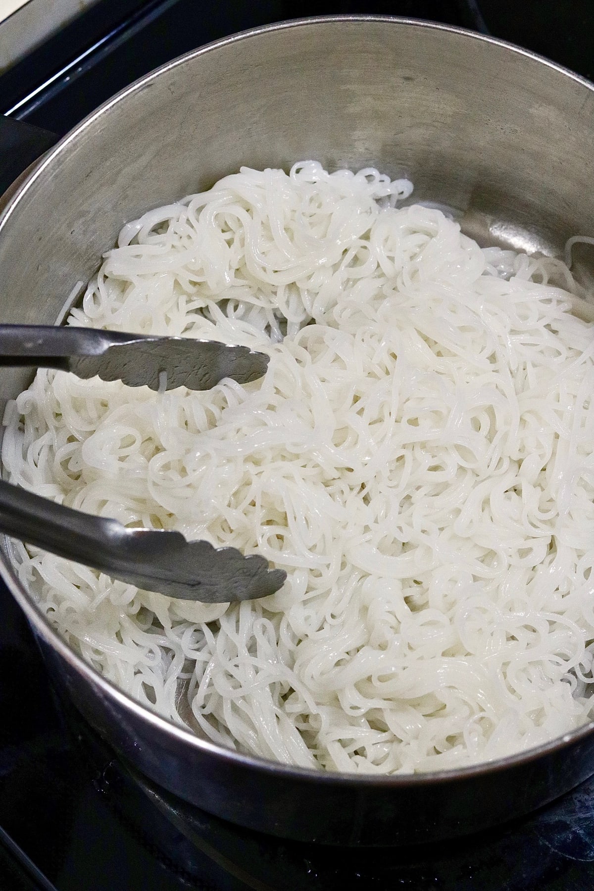 rice noodles cooked and chilled in pot
