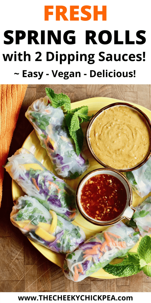 fresh spring rolls on plate with peanut sauce and Nuoc Cham sauce