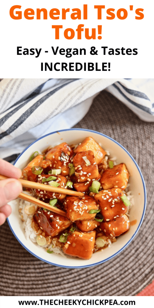 general tso tofu in a bowl with rice