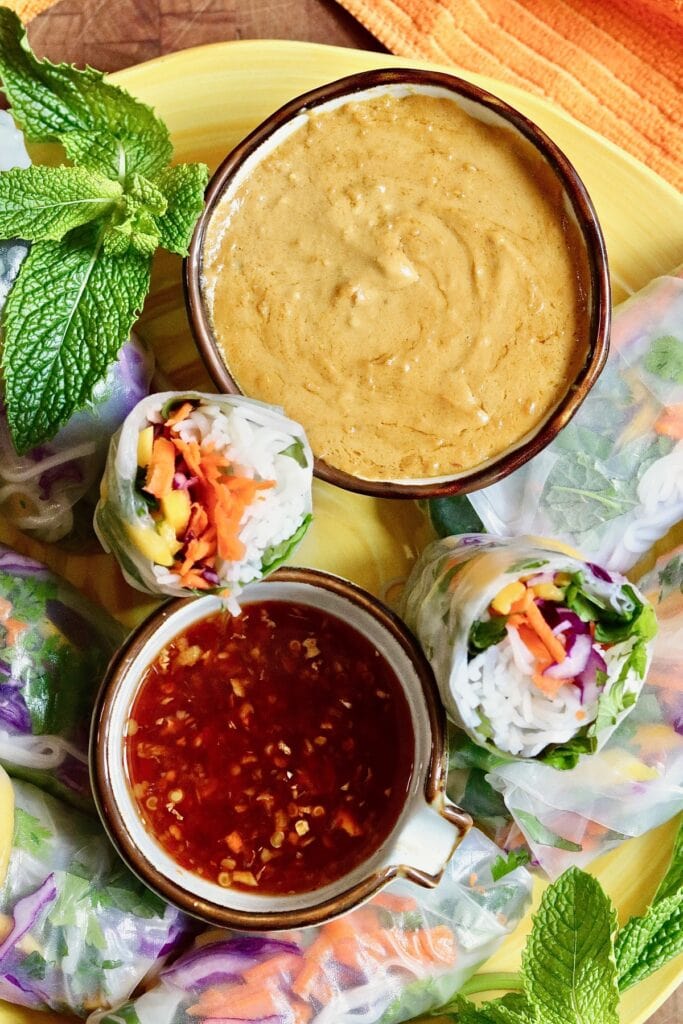 peanut sauce served with Vietnamese dipping sauce and summer rolls