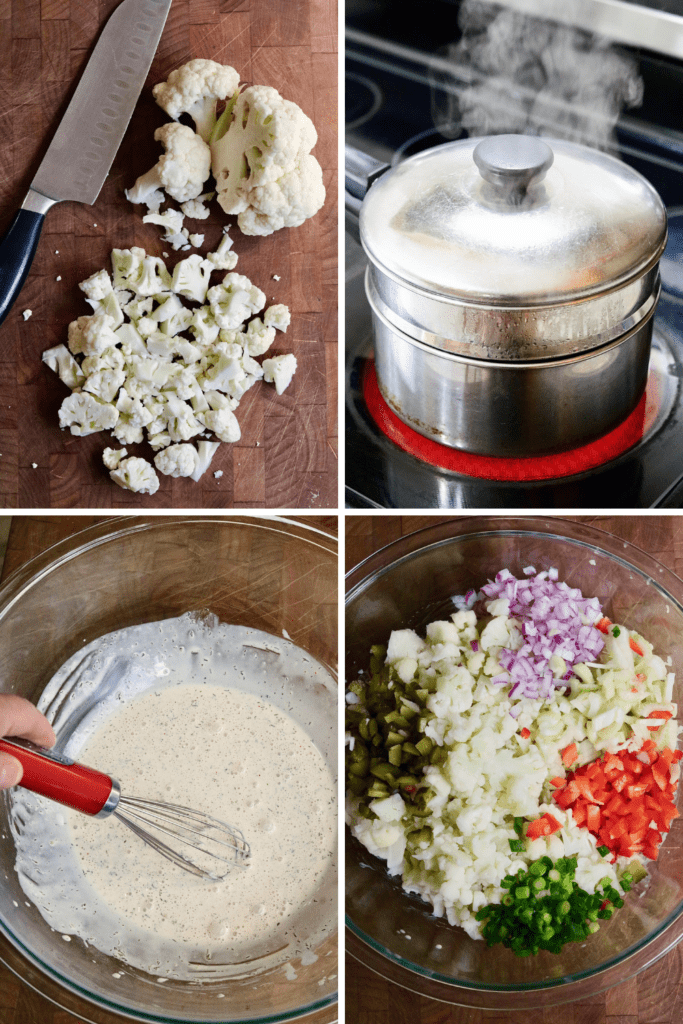 step by step photos how to make vegan cauliflower potato salad 