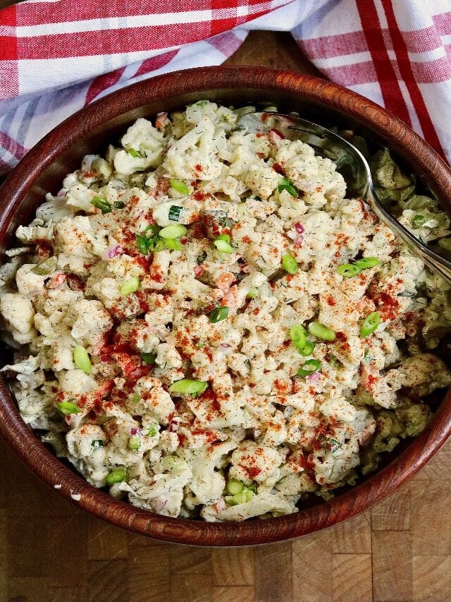 Cauliflower Potato Salad (Keto and Low Carb, Vegan)