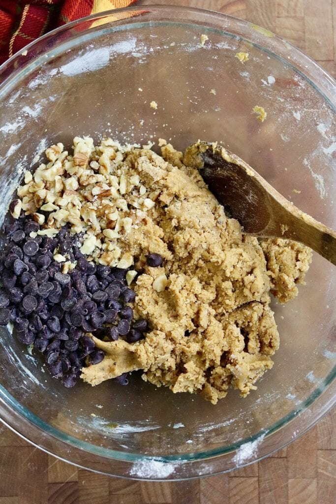pumpkin chocolate chip cookie ingredients in a mixing bowl