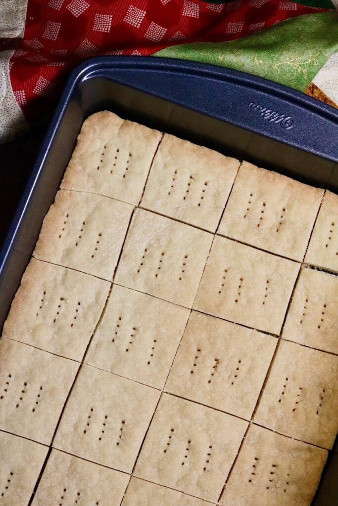 vegan shortbread cookies baked in a pan
