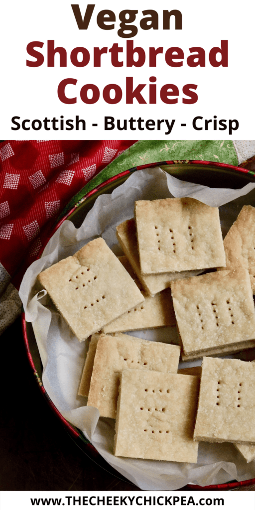 vegan shortbread cookies in a holiday cookie tin
