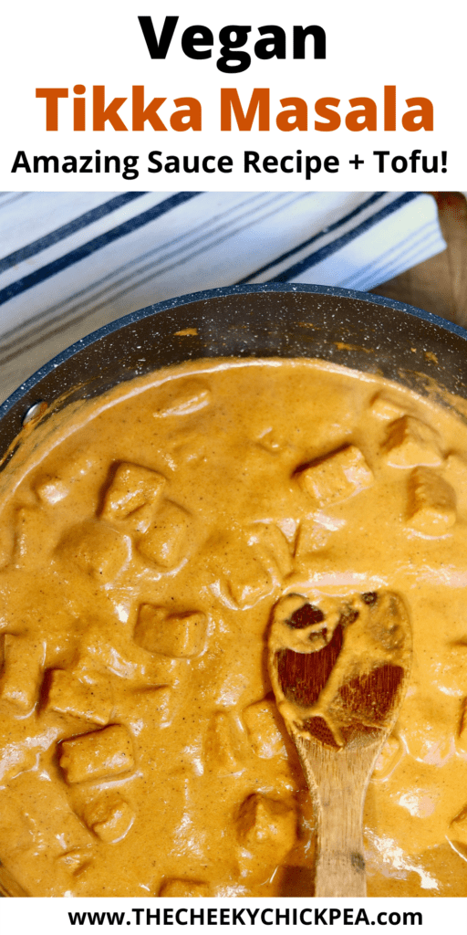 vegan tikka masala sauce in a pan with crispy tofu