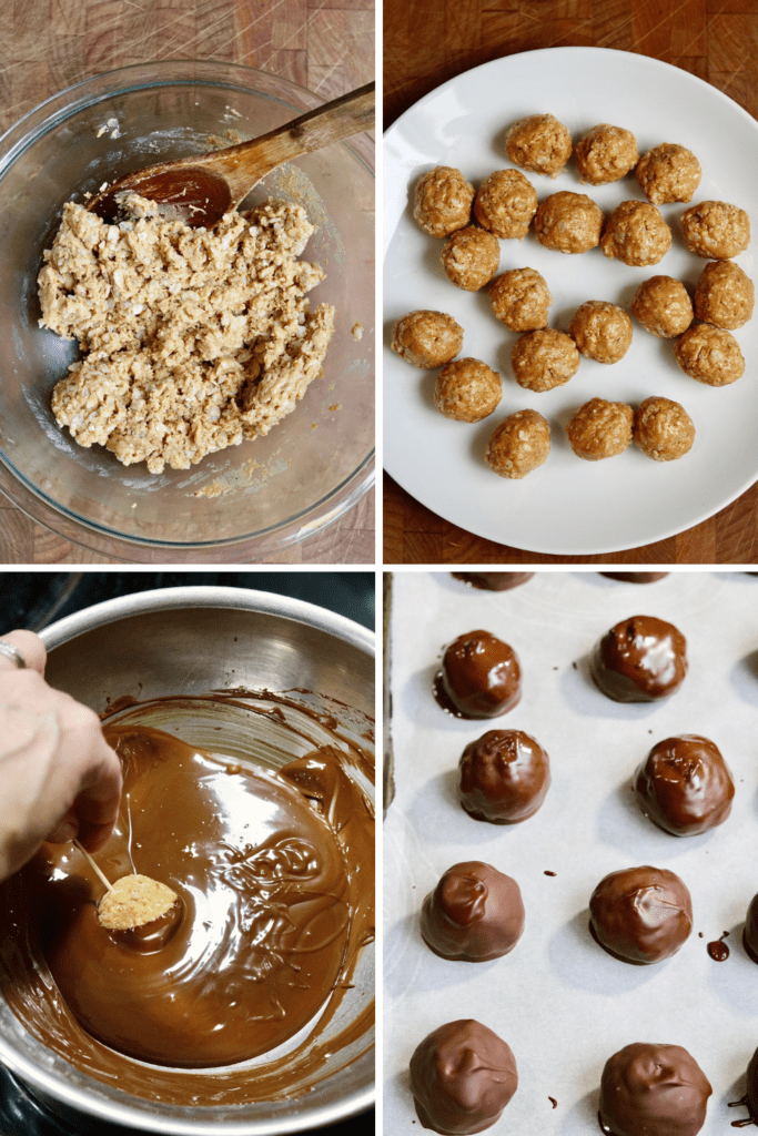 step by step photos how to make chocolate peanut butter balls with rice krispies