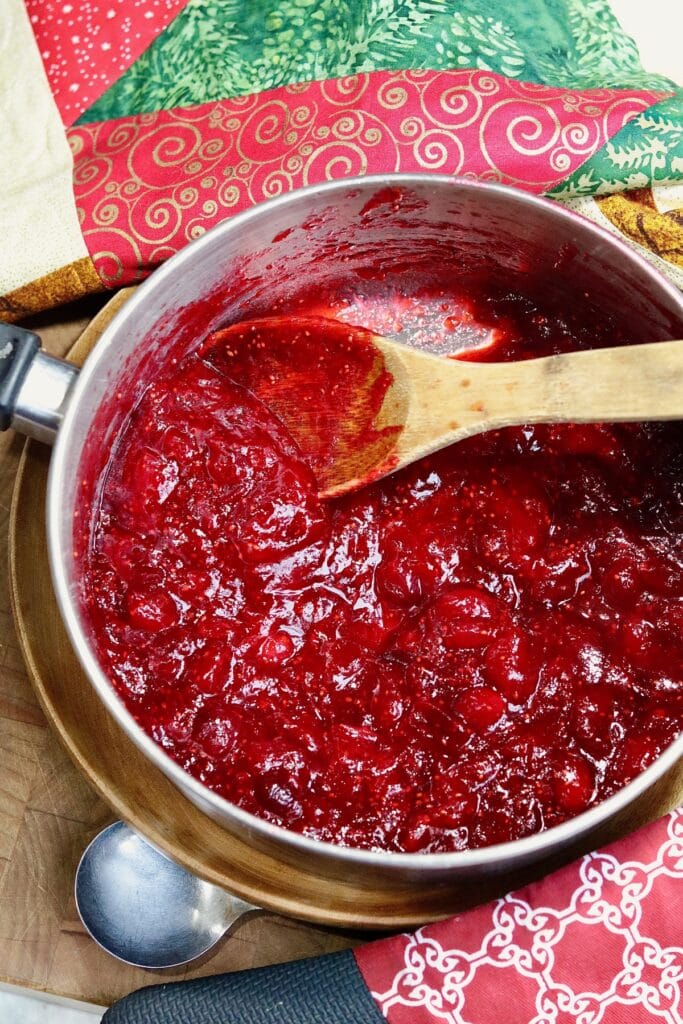 cranberry sauce cooked in a pot 