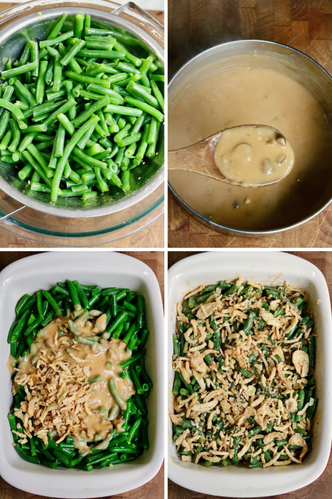 step by step photos how to make vegan green bean casserole