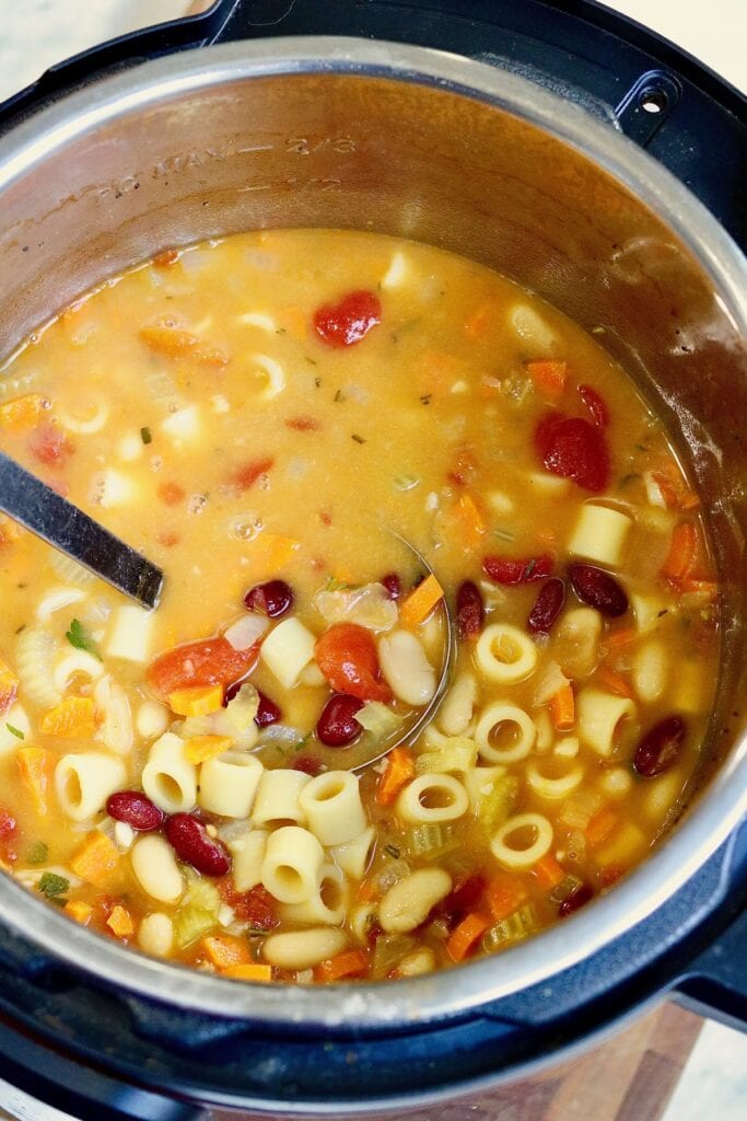 overhead view pasta e fagioli ingredients in an instant pot