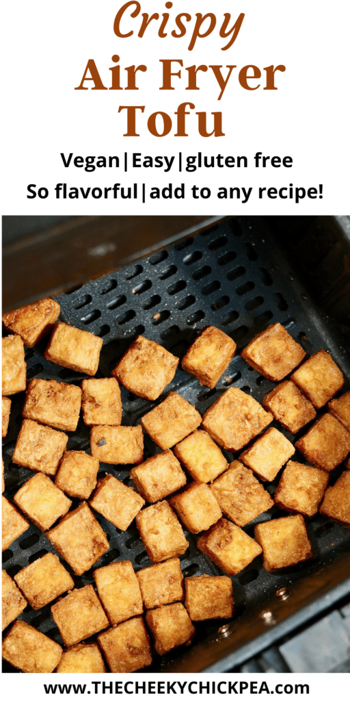 crispy tofu cubes in an air fryer basket