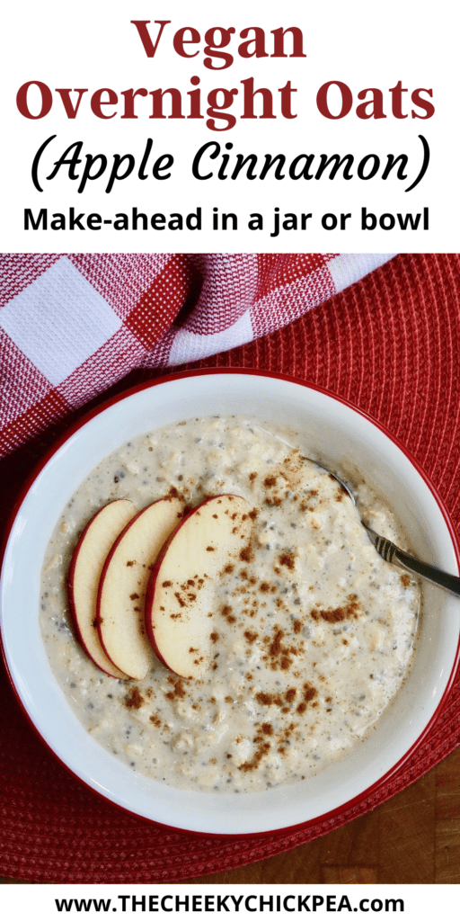 apple cinnamon overnight oats in a bowl with a spoon