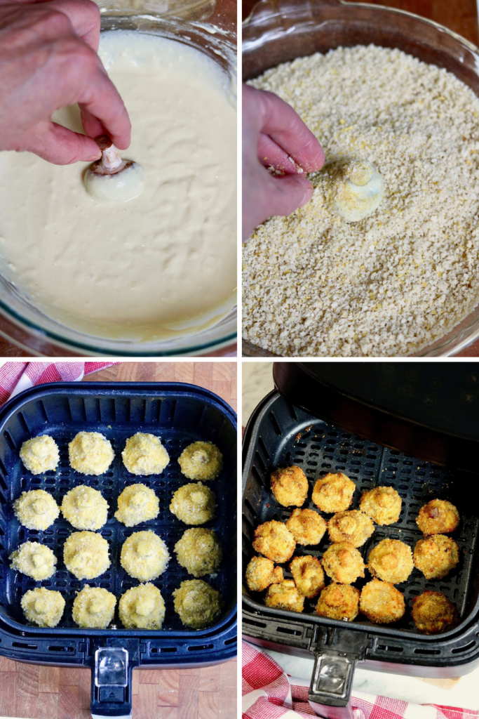 step by step photos how to make breaded mushrooms in the air fryer