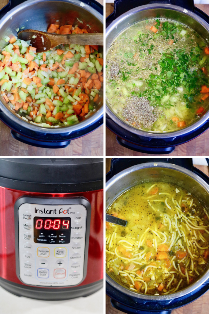 step by step photos how to make vegan chicken noodle soup in the instant pot