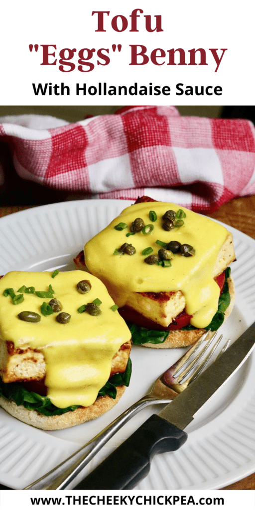 tofu eggs benedict on a plate with hollandaise sauce