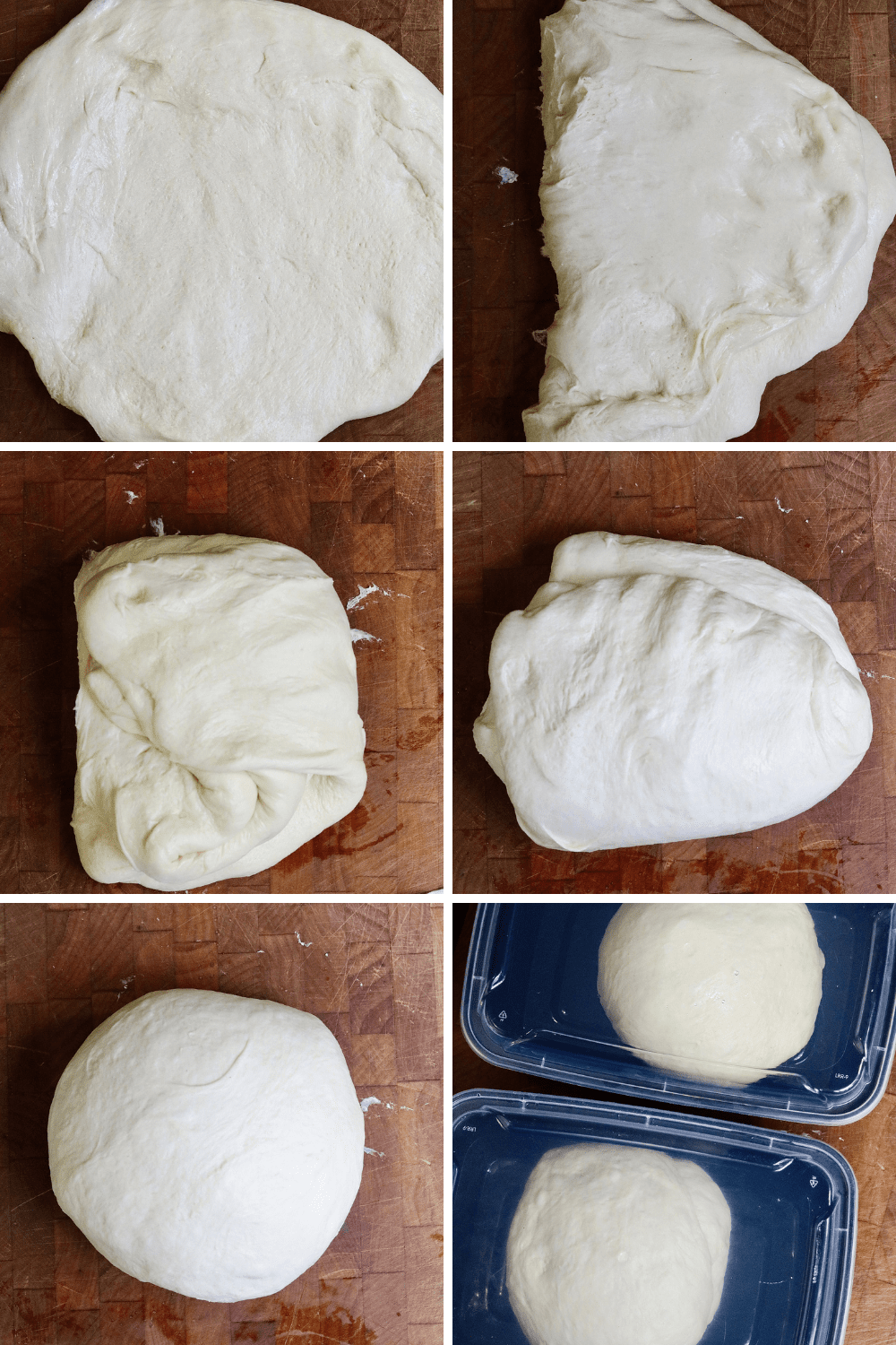 step by step photos how to fold and form and refrigerate pizza dough balls