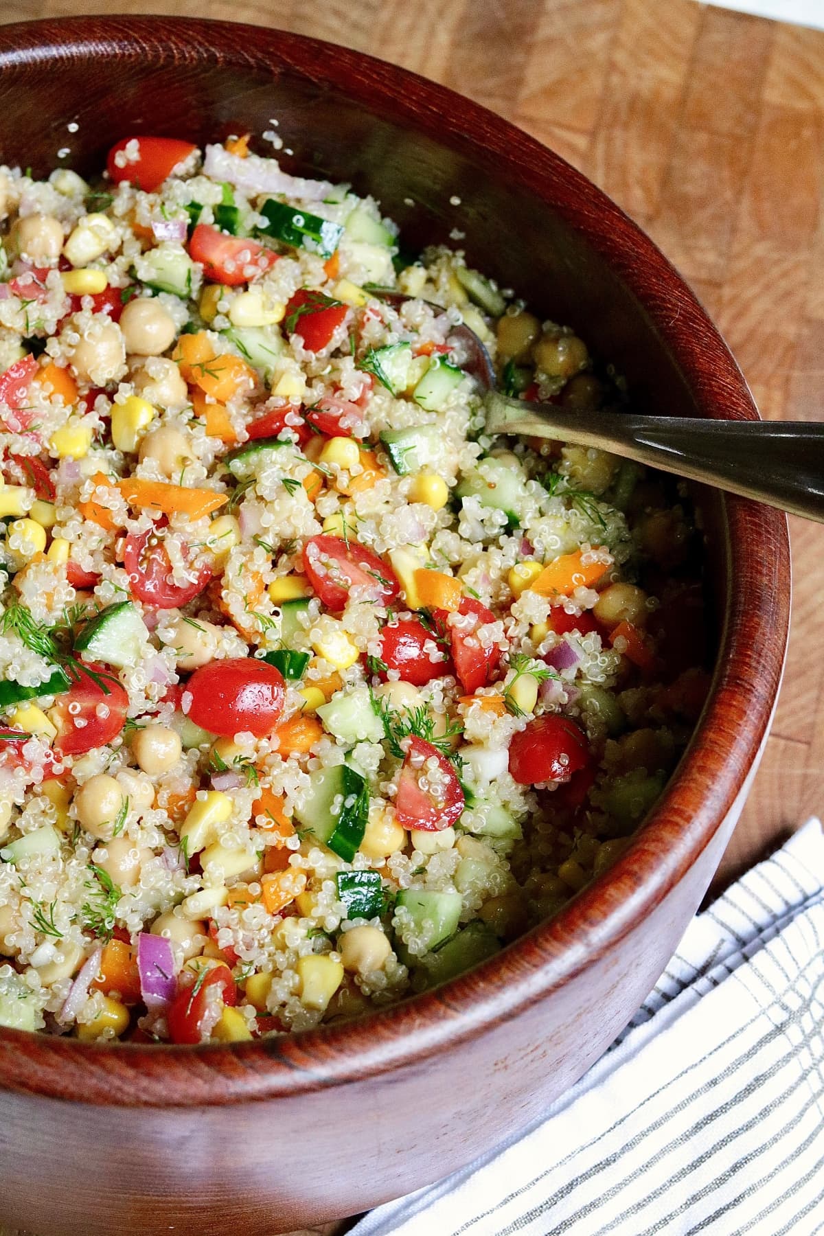 quinoa chickpea salad in a bowl ready to serve