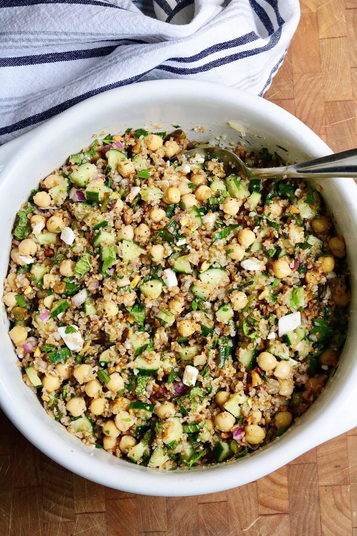 Jennifer Aniston salad mixed and ready to serve in a salad bowl