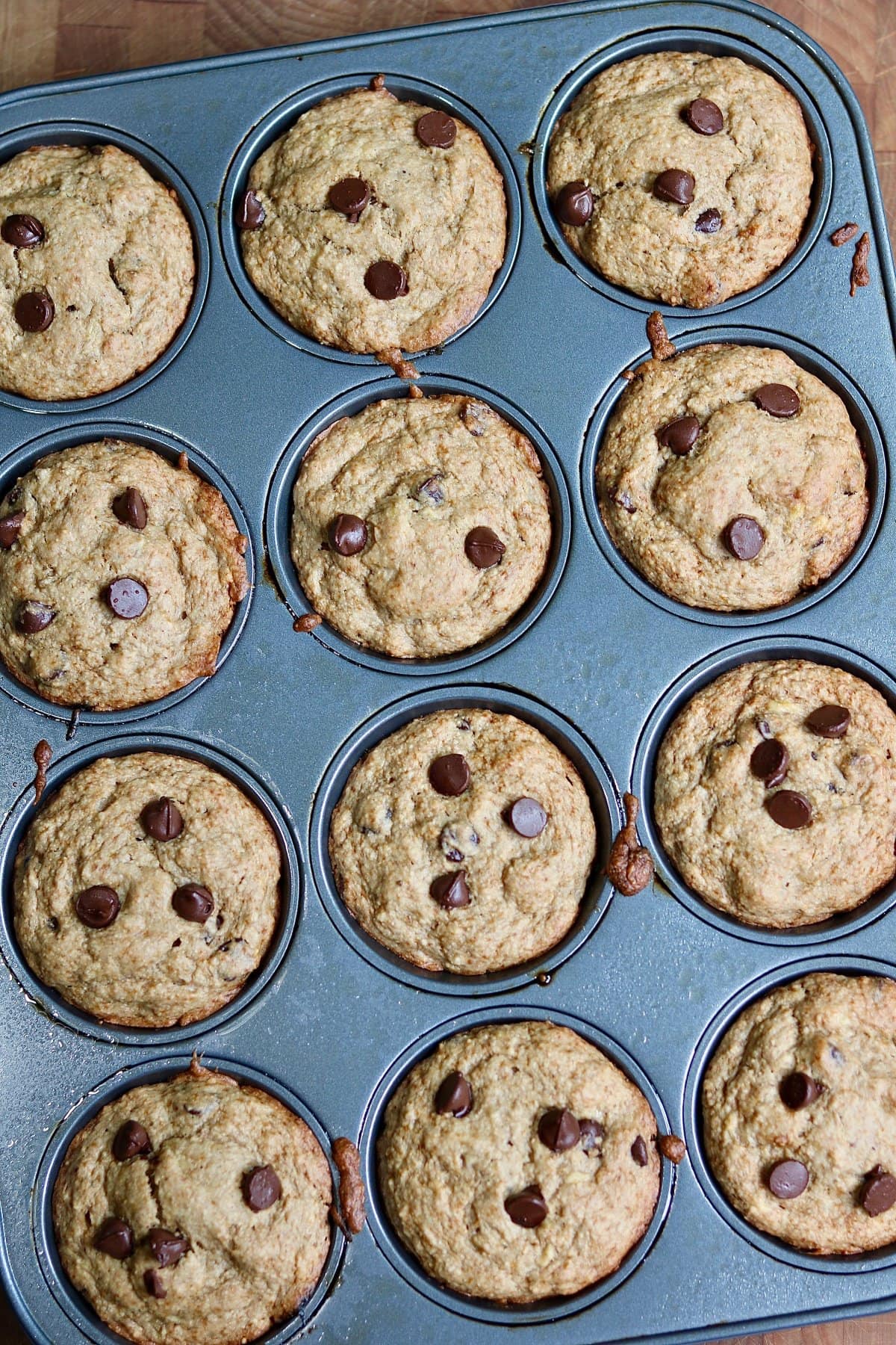 peanut butter banana muffins baked in muffin tins